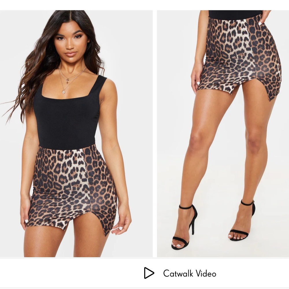 Prettylittlething leopard side split mini skirt size 8 us